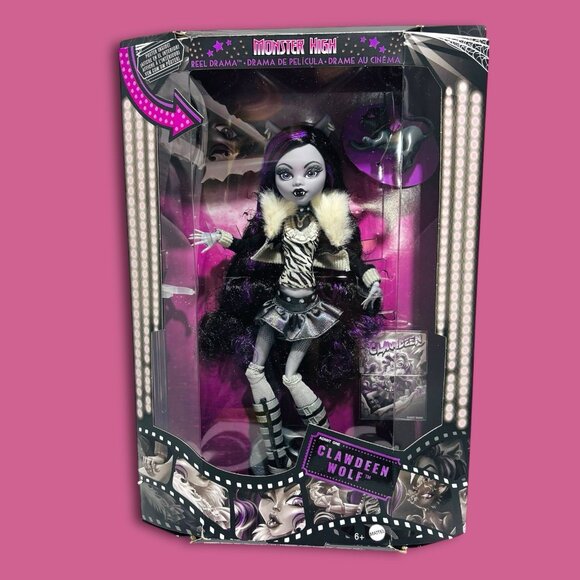 Monster High Doll, Clawdeen Wolf in Black & White, Reel Drama Collector See Pics - Picture 2 of 10